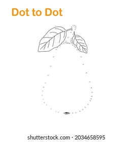 Pear fruit dot to dot fun educational game or leisure activity, vector illustration