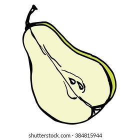 Pear. Fruit. Fetus. Plant. Sweet pear. Ripe pear.  Decorative. Stylized. Line art. Drawing by hand. Black and white. Isolated. Tattoo. Linear. Dudling. Graphic arts.