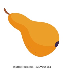 Pear fruit in flat cartoon style. Vector illustration, isolated on white background. Farm market element, healthy nutrition menu 