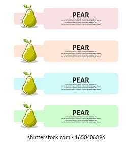 Pear fruit flat illustration with leaves vector banner background set. Scalable and editable. Vector design for banner, background, card, landing page, brochure, flyer, cover