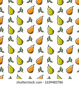 Pear fruit flat with leaves vector background seamless pattern.  Scalable and editable. Vector pattern for textile, print, fabric, backdrop, wallpaper, background.