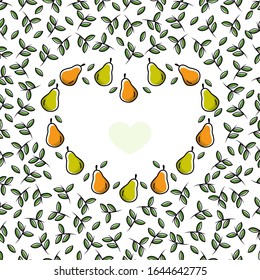 Pear fruit flat with leaves vector background seamless pattern. Scalable and editable. Vector pattern for textile, print, fabric, backdrop, wallpaper, background.
