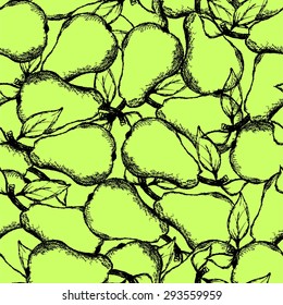 pear fruit freehand drawing vector illustration of seamless pattern