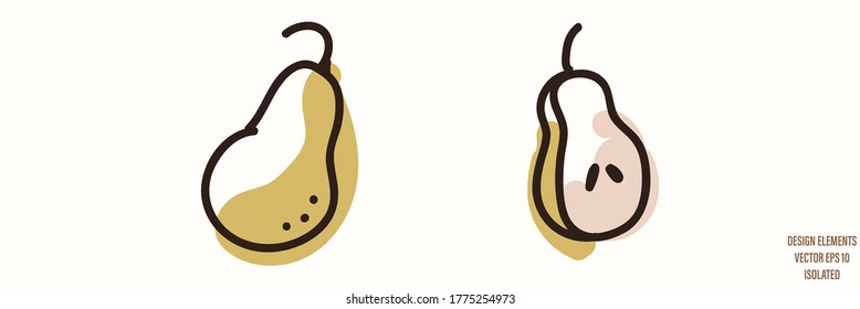 Pear fruit gender neutral baby illustration clipart. Simple whimsical minimal earthy 2 tone color. Kids nursery room decor print or cartoon animal line art sticker.