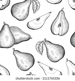 Pear fruit graphic black white seamless pattern sketch illustration vector 