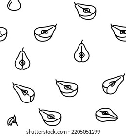 pear fruit half food slice vector seamless pattern thin line illustration