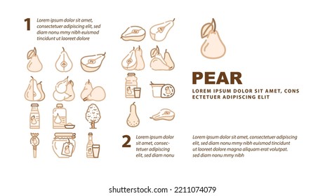 Pear Fruit Half Food Slice Landing Web Page Header Vector. White Green Leaf, Cut Fresh Juicy Ripe, Asian Organic Raw Piece, Tree Pear Fruit Half Food Slice Illustration