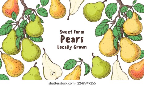 Diseño hecho a mano con fruta permeable. Ilustración vectorial. Diseño, paquete, ilustración de folleto. Ilustración del marco de la fruta permeable. Elementos de diseño para el diseño de envases y otros.