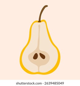 Pear fruit icon. Ripe sweet organic slice of pear, abstract fresh delicious summer garden fruits for healthy diet, half of pear with seeds. Vector cartoon illustration.