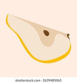 Pear fruit icon. Ripe sweet organic slice of pear, abstract fresh delicious summer garden fruits for healthy diet, half of pear with seeds. Vector isolated illustration.