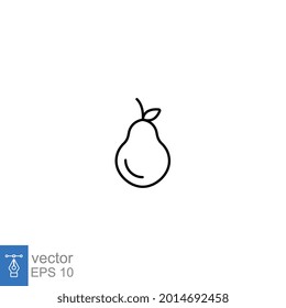 Birnenfruchtsymbol. Einziger organischer, süßer, reifer Birne mit Blättern als Nahrung und Vitamin. Sommer mit tropischen Pflanzen. Vegetarisches Gesundheitsessen. Linie Stil Vektorgrafik. Design auf weißem Hintergrund. EPS10