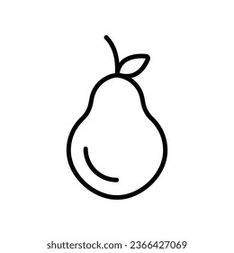 pear fruit icon. Single organic sweet ripe pear with leaf as nutrition and vitamin. Tropical plant summer. Vegetarian health food. line style Vector illustration. Design on white background. EPS 10