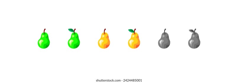 Pear fruit icons. Flat, color, set of fruit pear icons for design, fruit design. Vector icons