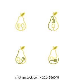 Pear fruit icons outline stroke set design illustration isolated on white background, vector eps10