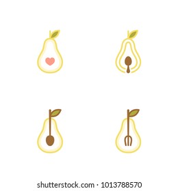 Pear fruit icons set design illustration isolated on white background, vector eps10