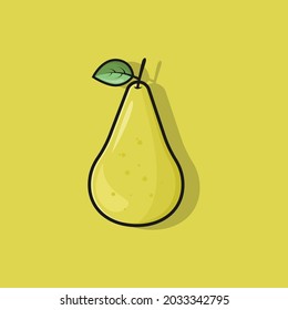Ilustración De Fruta Par Vector De Dibujo - Vista frontal de Fruta Par Fresca Y Corte Interior En Medio Aislado. etiqueta de icono
