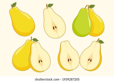 Pear Fruit Illustration Set, Collection.