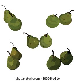 Conjunto De Vector De Ilustración De Frutos Pear Tomado Varios Ángulos Utilizando Para El Diseño De Elementos Alimenticios, Revista,Menú De Ingredientes