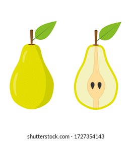 Pear fruit isolated on white background. Pear flat style. Vector illustration.