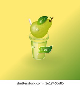 pear fruit with juice glass vector illustration background
