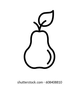 pear fruit with leaf line icon black on white