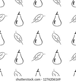 Pear fruit leaf vector plain seamless pattern. Simplified retro illustration. Wrapping, scrapbook paper background.Childish cartoon style bright garden. Element for design, wallpaper, fabric printing