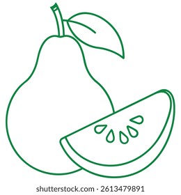 Pear Fruit Line Art Vector for Kids Hand Drawing and Learning – Simple Tropical Fruit Outline Illustration