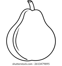 Pear Fruit Line Art Vector for Kids Hand Drawing and Learning – Simple Tropical Fruit Outline Illustration