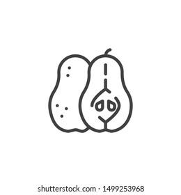 Pear fruit line icon. linear style sign for mobile concept and web design. Whole and sliced pears outline vector icon. Symbol, logo illustration. Vector graphics