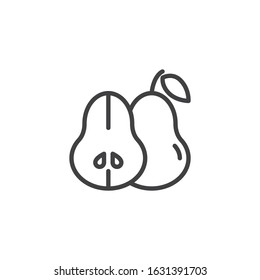 Pear fruit line icon. linear style sign for mobile concept and web design. Half and whole Pear with leaf outline vector icon. Symbol, logo illustration. Vector graphics