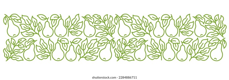 Pear fruit line ornament. Branches leaves and fruit. Editable outline stroke. Vector line.