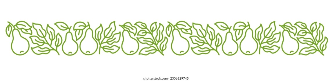 Pear fruit line ornament. Flourish background design element. Editable outline stroke. Vector line.