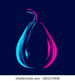 Pear Fruit line pop art potrait logo colorful design with dark background. Abstract vector illustration. Isolated black background for t-shirt, poster, clothing, merch, apparel, badge design