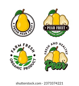 Pear fruit logo design collection for label product, shop logo, stamp, banner, and more