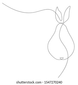 Pear fruit one line drawing, farm vector illustration