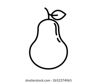 Pear Fruit Outline Drawing – Minimal Clipart with Leaf, Vector EPS File.