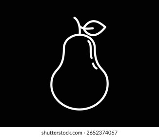 Dibujo de contorno de fruta de pera: Clipart mínimo con hoja, archivo EPS de Vector.