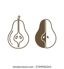 Pear fruit outline icon set isolated on in brown color