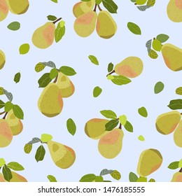 Pear fruit over skyblue background seamless vector illustration