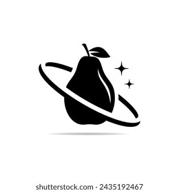 Vector de diseño de logotipo de Pera Fruit Planet en blanco y negro