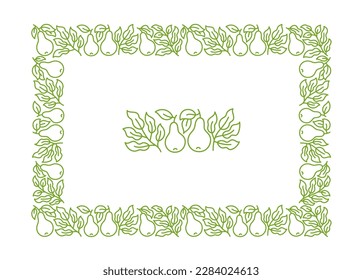 Pear fruit rectangular frame line ornament. Editable outline stroke. Vector line.