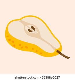 Pear fruit. Ripe sweet organic pear cut, abstract fresh delicious summer garden fruits for healthy diet, half of pear with seeds. Vector isolated illustration.
