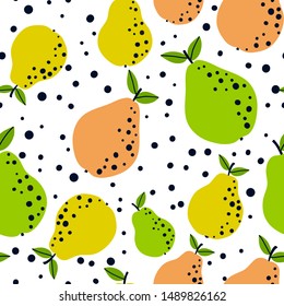 Pear fruit seamless pattern, abstract repeated background. For paper, cover, fabric, gift wrap, wall art, interior decor. Simple surface pattern design. 
