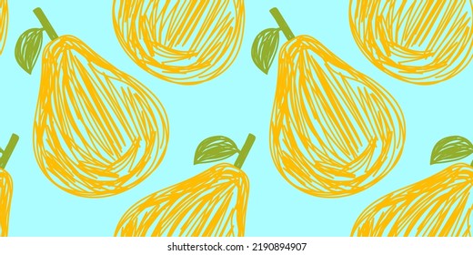 Pear fruit seamless pattern. Food sketch illustration. Natural background