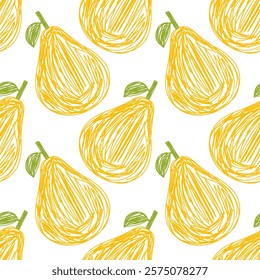 Pear fruit seamless pattern. Food sketch illustration. Natural background