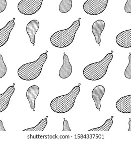 Pear fruit seamless pattern in hand drawn style. Vector illustration. Perfect for print, kitchen, textile