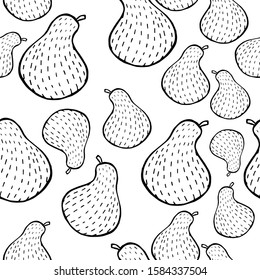 Pear fruit seamless pattern in hand drawn style. Vector illustration. Perfect for print, kitchen, textile