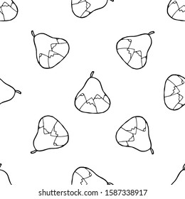 Pear fruit seamless pattern in hand drawn style. Vector illustration. Perfect for print, kitchen, textile