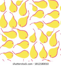 Pear fruit seamless pattern. Hand drawn background. Summer fruit on white