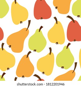 Pear fruit seamless pattern. Hand drawn background. Summer fruit on white